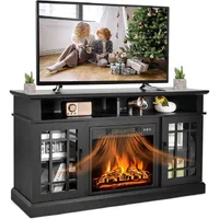 Electric Fireplace TV Stand, TV Console for TVs with 18 Inch Fireplace up to 55 Inch with 2 Open Shelves and Cabinets w/Doors 1