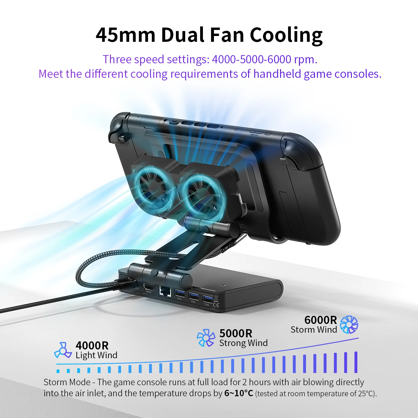 ROG Ally Switch2 도크 쿨링 시스템 4K 144Hz 고주사율 3단계 마그네틱 듀얼 팬 스팀 도킹 알루미늄 합금 브래킷