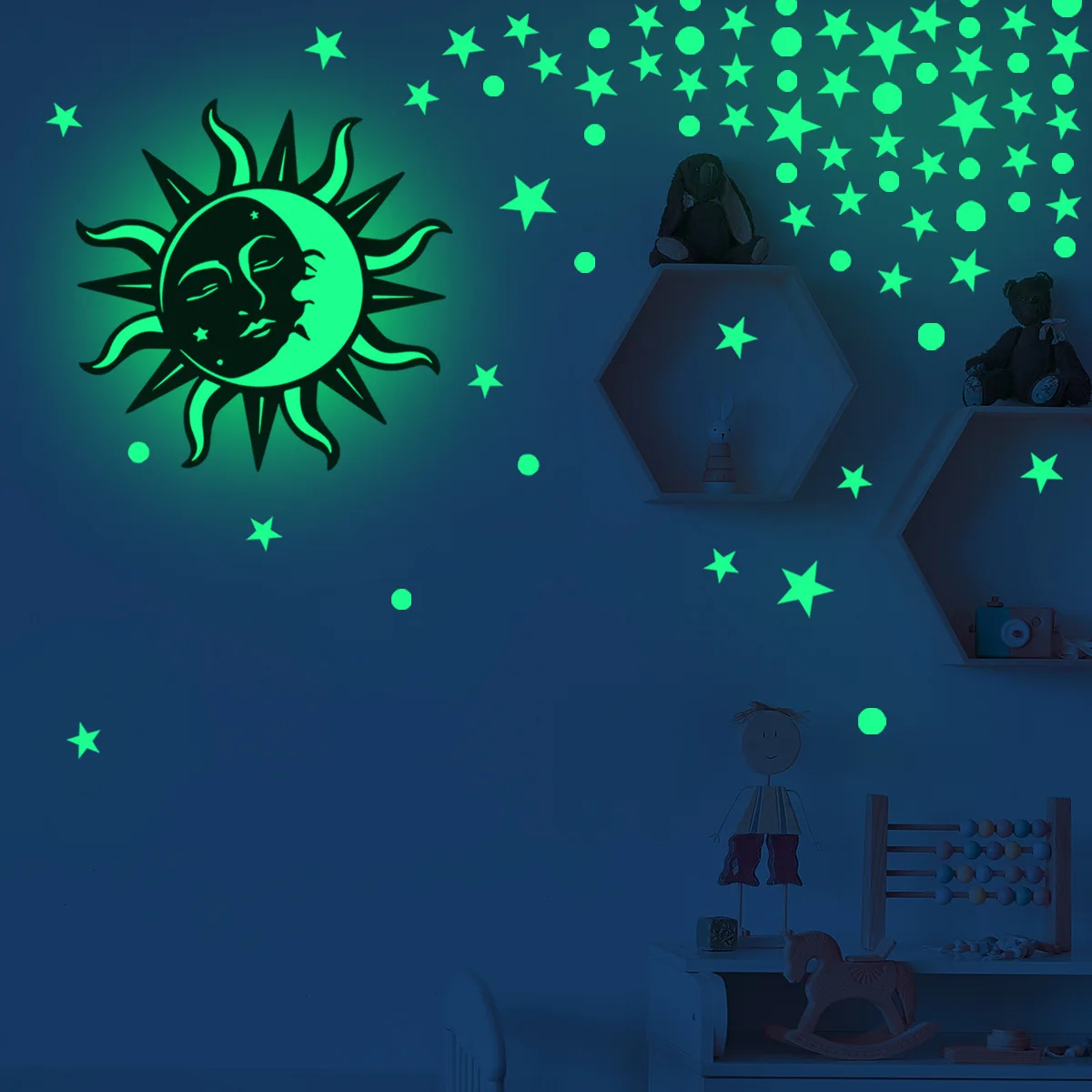 Luminous Moon Stars Wall Stickers for Kids room Bedroom Decor Glow in the dark Earth Wall Decals Noctilucent Stickers Home Decor