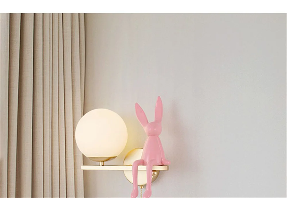 Description Picture 6 of itemCreative Pink Rabbit Kids Led Wall Lamp With Pull Switch E27 Game Room Bedside Sofa Sconces Study Reading Night Light Fixtures