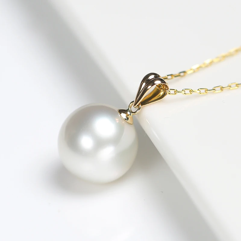 Real Big White Pearl Pendant For Women,11-12mm Natural Freshwtaer Pearl Pendant 18k Yellow Gold Chain Necklace Jewelry 3