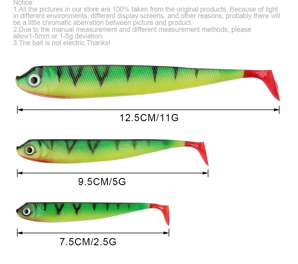 Description Picture 4 of itemSpinpoler Soft Fishing Lure 7.5cm 9.5cm12.5cm Shad Swimbait T Tail Rubber Fake Fish Wobblers Bass Pike Bait Aritificial Silicone