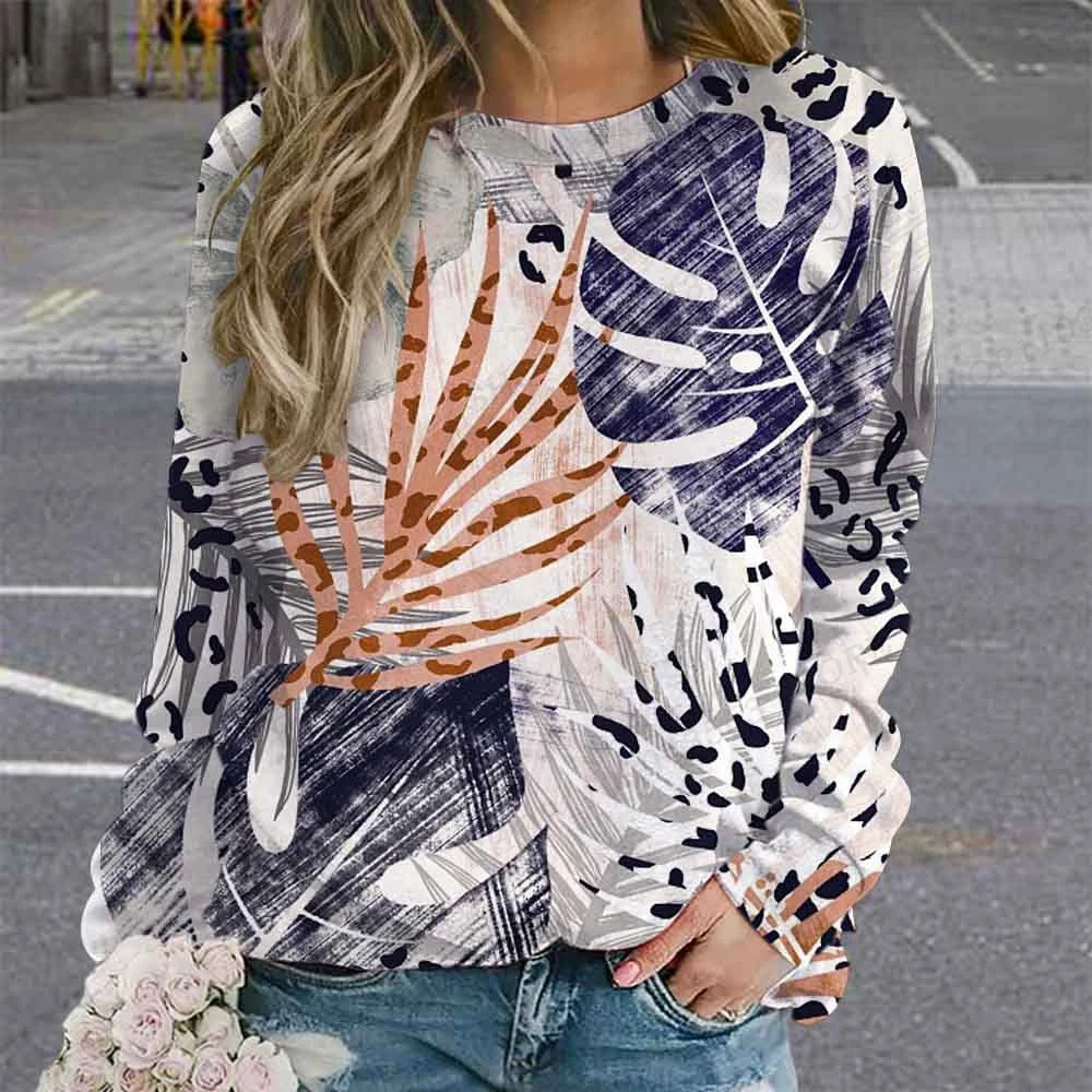 

Floral Hoodies Sweatshirts Daisy leaves Print Hoodie Women Fashion O-Neck Hoodies Girl Coats Women Sweats Oversized Pullovers