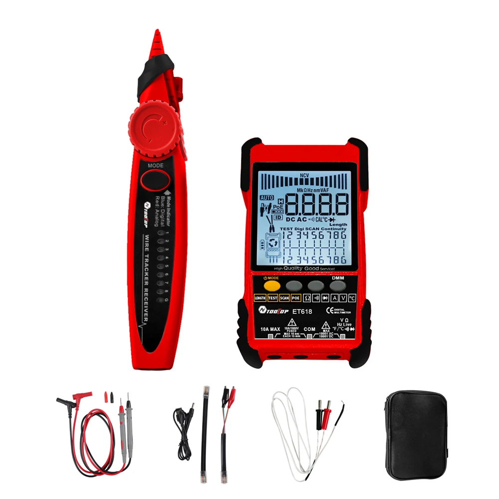 ET618/ET616 Handheld Network Cable Tester with LCD Display Analogs Digital Search POE Test Cable Pairing Length Wiremap Tester