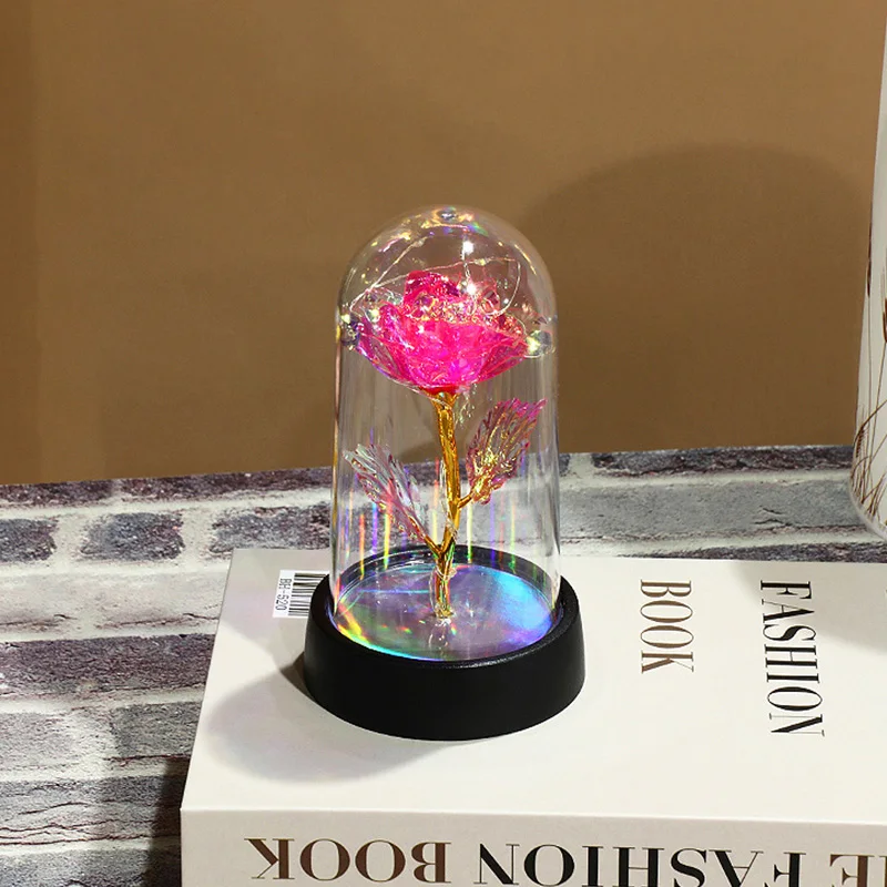 Eternal Rose Flower Glow Rose in The Glass Artificial Flower Desk Accessorie LED with Box Lover Gift Mother's Day Gift Artificial Flower Toys