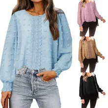 

Chic Woman Blouse 2022 Spring / Summer Sweet Women Shirt New Chiffon Women Blouse Wool Ball Lace Shirt Solid Elegant Woman Top