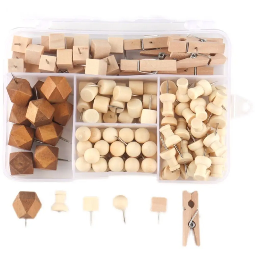 128Pcs 간단한 창조적 인 나무 푸시 핀 3D DIY 칠판 푸시 핀 상자 포함 다기능 장식 스터드 사진 벽 장식