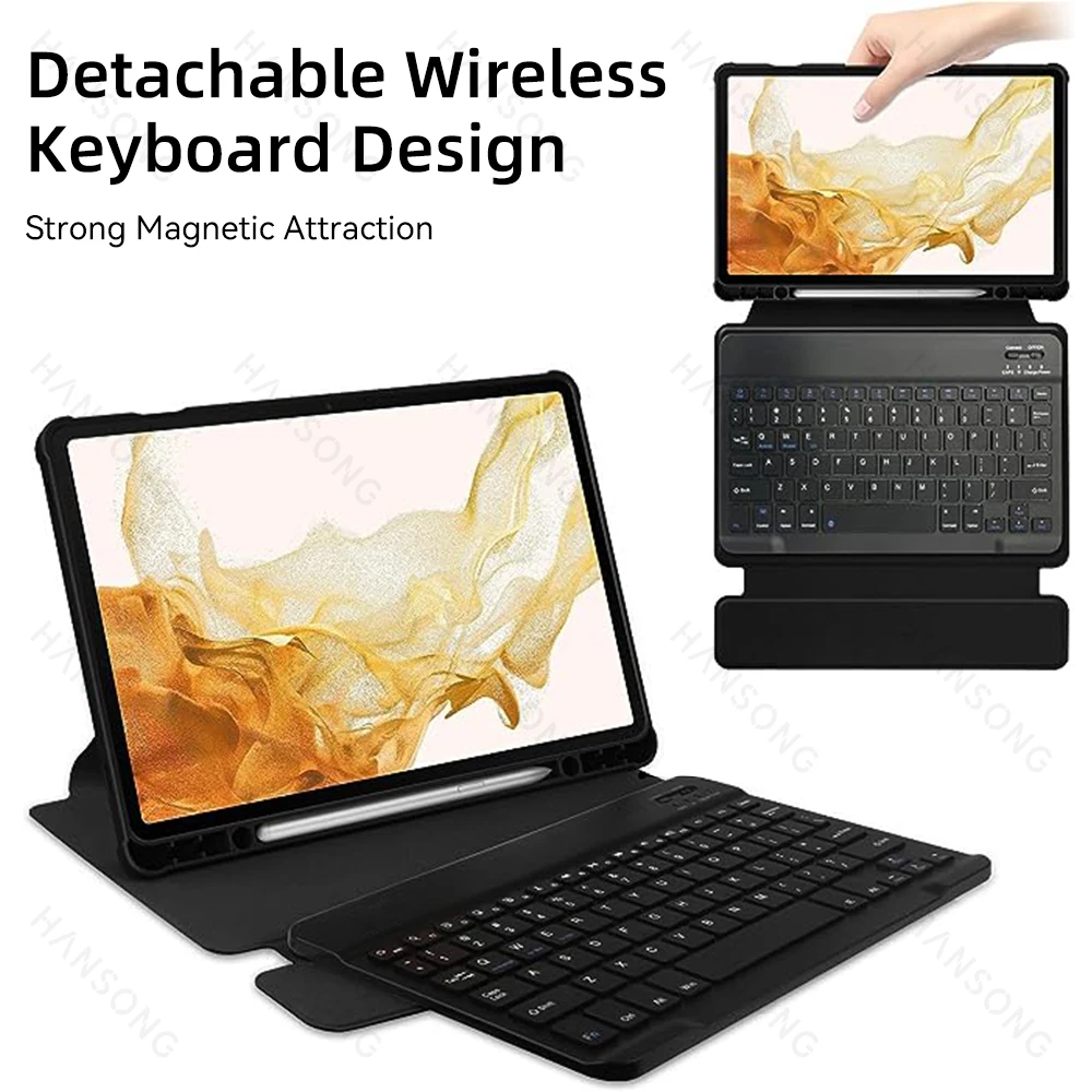 Teclado Transparente para Samsung Galaxy Tab 360 ° Tampa Rotativa s9 11 Sm-x710 Sm-x716 s9 Plus 12.4 Sm-x810 Sm-x816 Case - Imagem 3