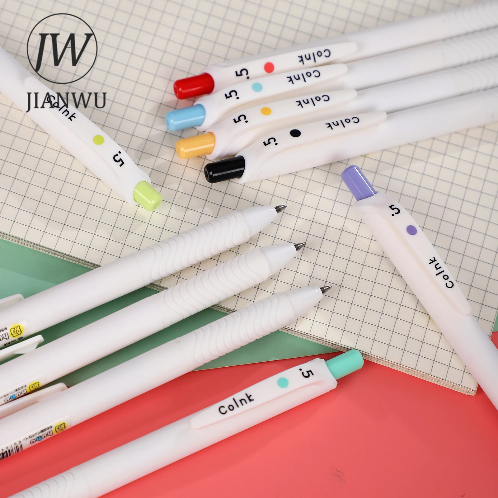 JIANWU 10Pcs/Set Juice Colorful Press Gel Pens 0.5mm Retractable Large