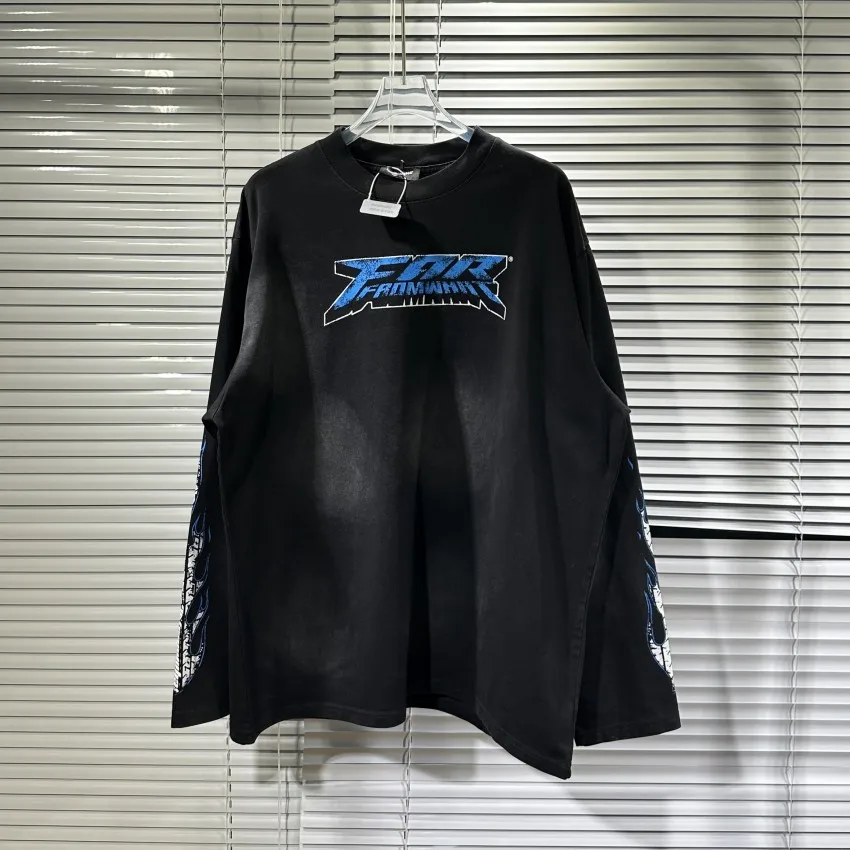 

Winter Far archive Wash Black Print Long Sleeve T-shirt Men Women Loose Top Quality Tee