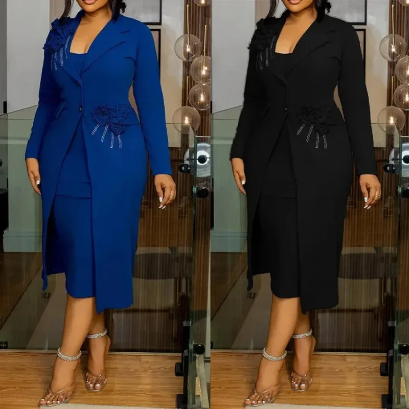 2025 2 Piece Blazer Sleeveless Dress Sets African Dresses for Women Elegant Outfits Africa Clothes Office Lady Dashiki Ankara 2