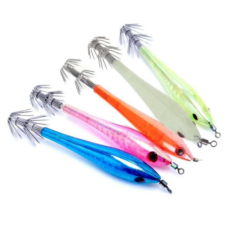 

5Pcs Glow In Dark Luminous Squid Cuttlefish Fishing Lures Tackle Jig Bait Hooks Drop Shipping