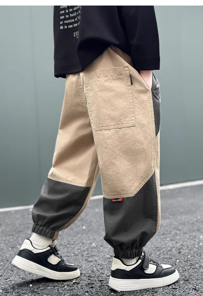 بنطلونات كاجوال جديدة للفتيان المراهقين لفصلي الربيع والخريف، تصميم فضفاض بقطع متداخلة، سراويل رياضية كارجو للأطفال من 4 إلى 14 سنة