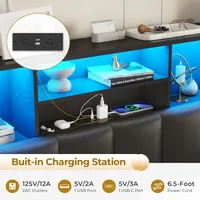 VIAGDO Queen Bed Frame with Bookcase Headboard, Wooden Bed Frame Queen Size with Charging Station, 4 Storage Drawers and LED Lig 4