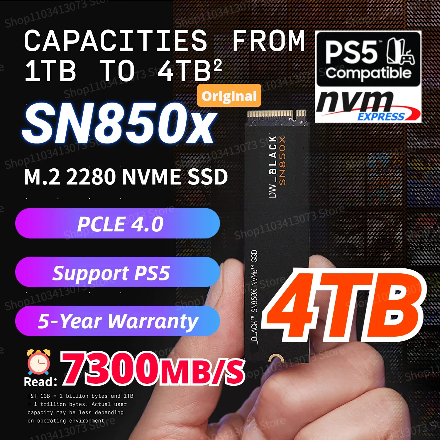 

Brand SN850X NVMe Internal Gaming SSD Solid State Drive with Heatsink Work with Playstation Gen4 PCIe M.2 2280 for PC Mac ps5
