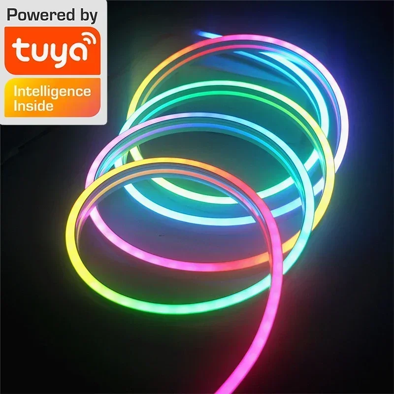 TUYA Neon LED Strip Lights 12-24V 84LEDs/M WIFI Neon Rope Light with Music Sync RGBIC Dreamcolor Chasing Strip Tape for Room