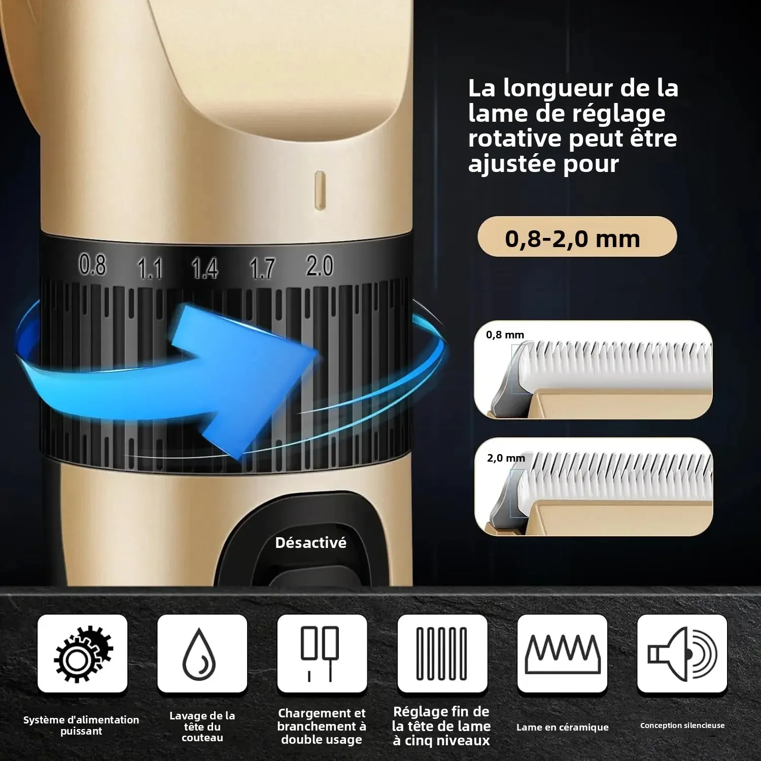 Ensemble de tondeuse à cheveux électrique domestique, tondeuse à cheveux à faible bruit et longue durée de vie de la batterie, rasoir rechargeable par USB et outil de coupe de cheveux. – Image 3
