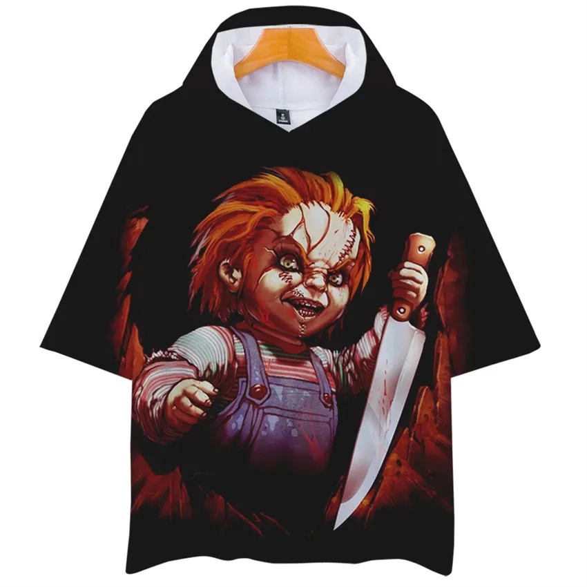

Horror Movie Chucky Hooded T Shirt Seed of Chucky Printed Hoodie T-shirt Black Short Sleeve Tshirt Tee Brand T Shirts Clothes