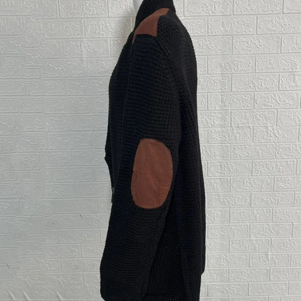Versatile Cardigan Men's Winter Fall Single-breasted Lapel Knitted Cardigan Sweater Coat with Patchwork Color Matching for Men