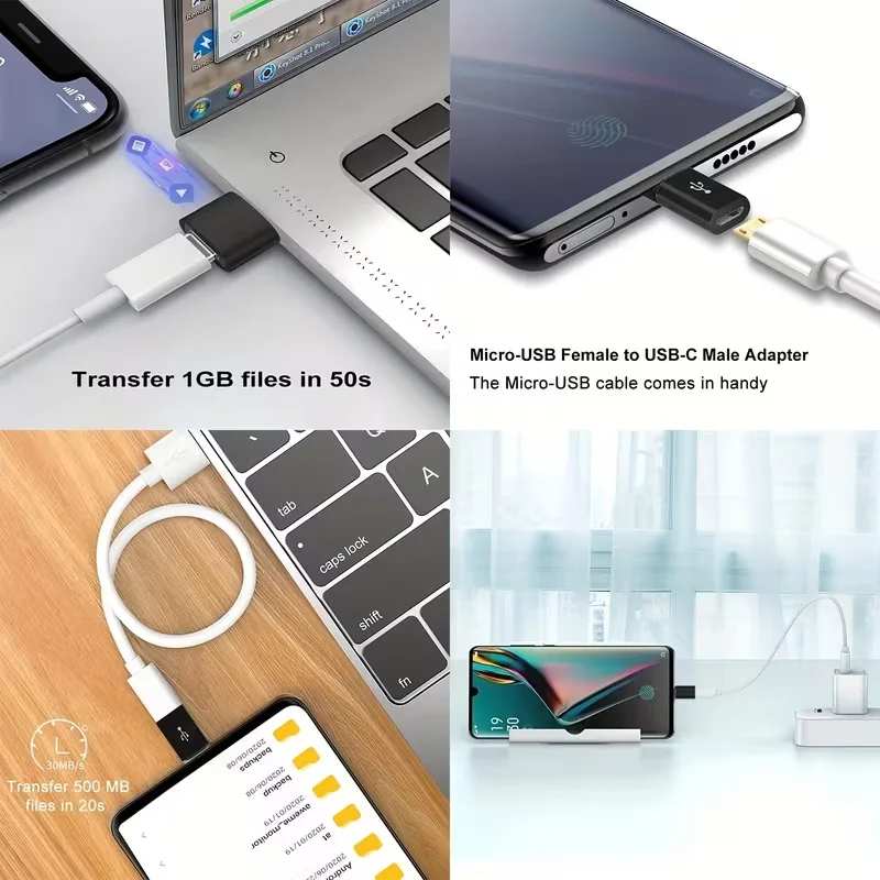 8개입 USB-C to A 남성형 충전기 OTG 컨버터, 마이크로 USB to 타입-C 어댑터 (고속 충전 및 데이터 전송용), USB OTG 어댑터, 미국형