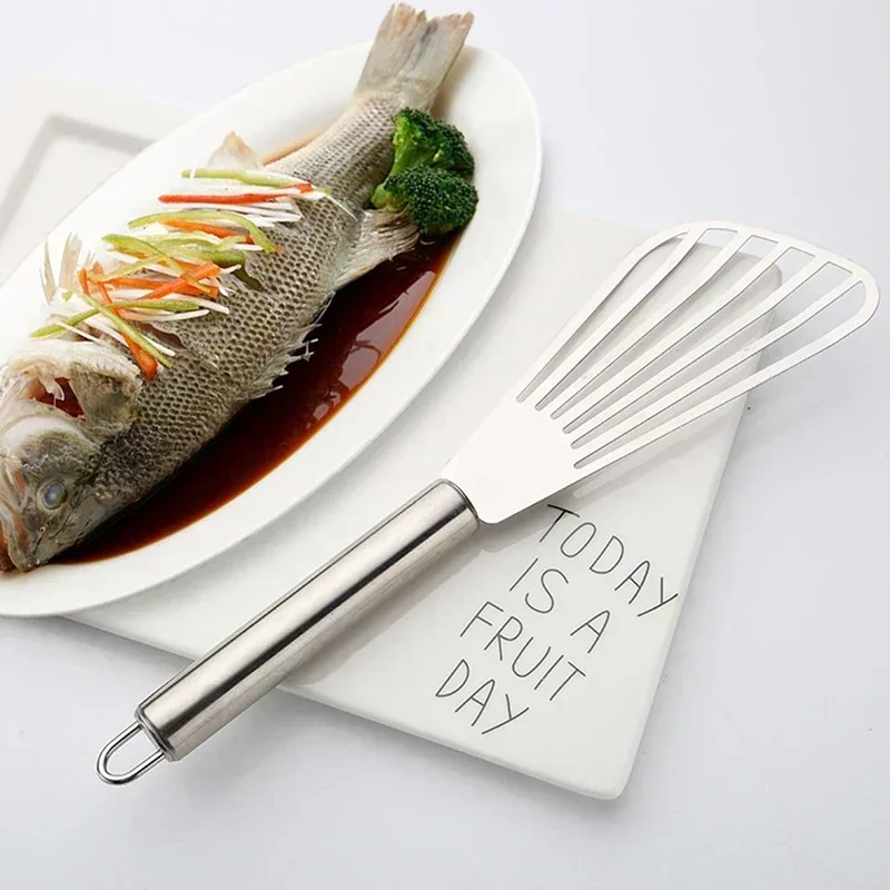 Description Picture 4 of itemStainless Steel Slotted Spatula Fish Flat Fish Steak Slice Frying Spatula Fish Turner Shovel Kitchen Supplies Cookware Cooking