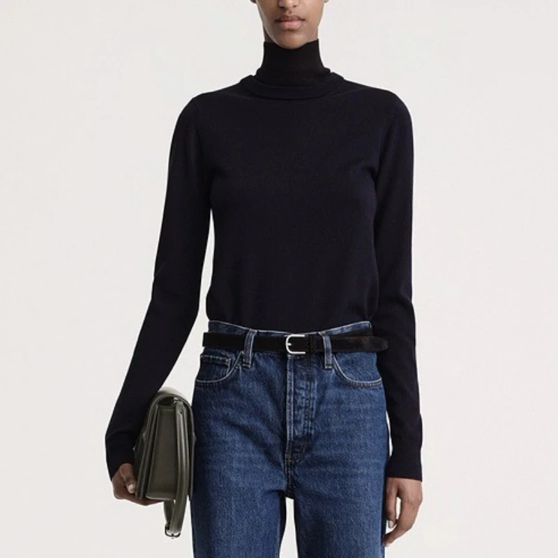 

Autumn Stretch Turtleneck Fashionable Wool Slim Long-sleeved Knitted Sweater Top for Women
