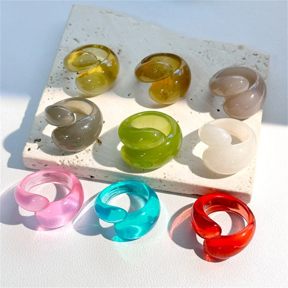 Korean Trendy Geometric Resin Ring - Personalized Retro Style Statement Piece