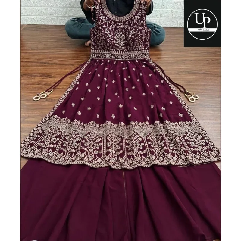 

Sleeveless Salvar Kameez Sets Indian Retro Georgette Beautiful Nyra Cut Sharara Set