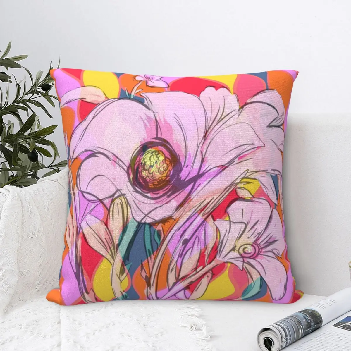 

Glowing Flowers Square Pillowcase Polyester Pillow Cover Velvet Cushion Zip Decorative Comfort Throw Pillow For Home Living Room
