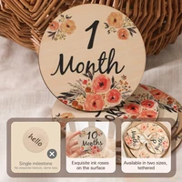 6/2Pcs/Set Flower Double Sided Wooden Baby Engraved Age Photography Accessories Baby Monthly Milestone Cards For Birthing Gifts 3