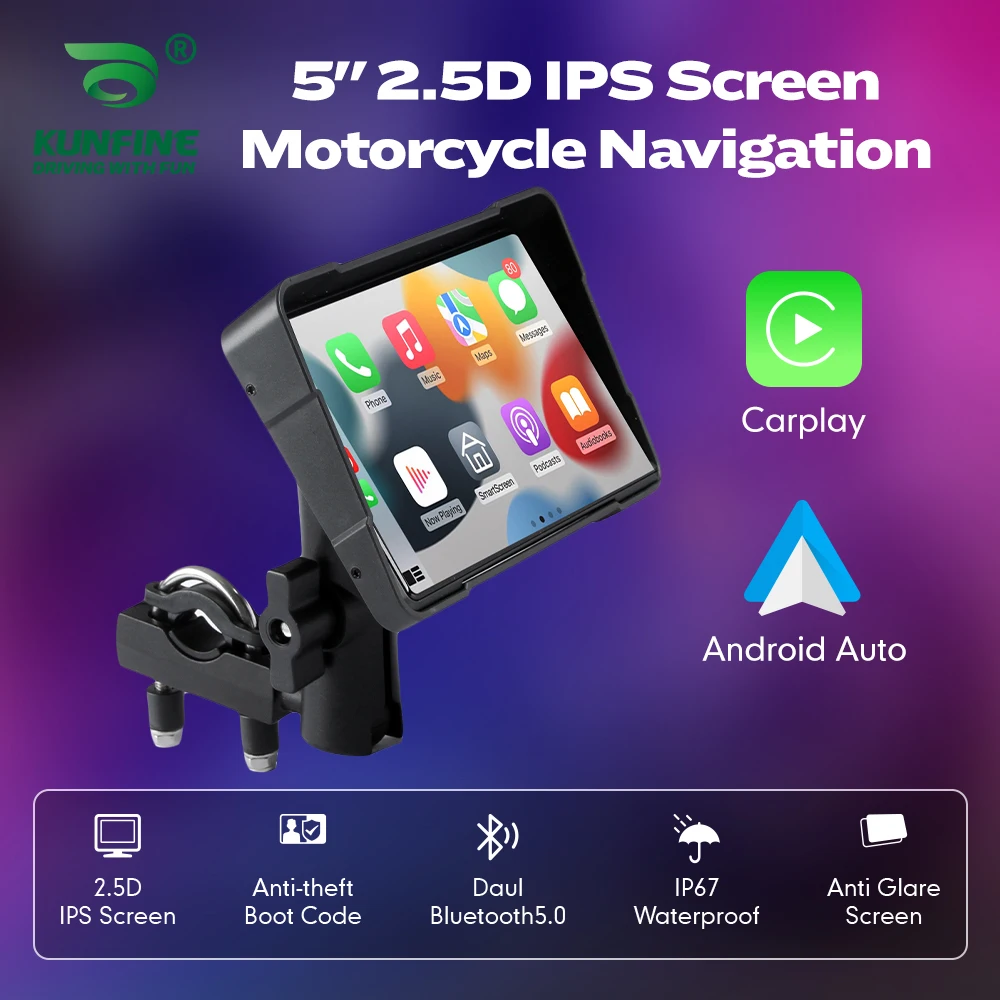 5 Inch MTC13 Motorcycle Carplay Waterproof Display Screen Portable IPX7 GPS Navigation Wireless Android Auto Monitor Bluetooth
