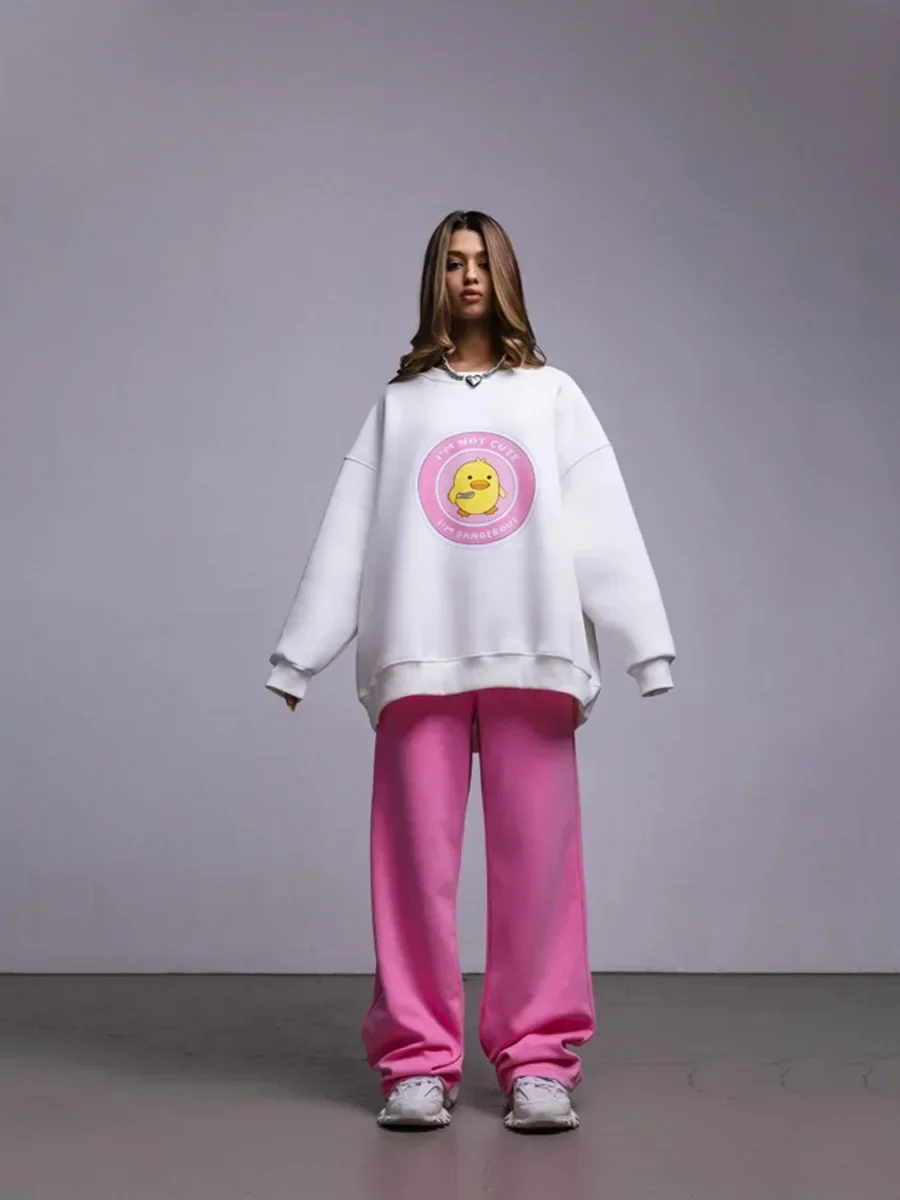 Bornladies Women's Loose Round Neck Sweatshirt Oversized Chic Printing Hoodies Casual Autumn Winter Warm Female Trendy PulloverT