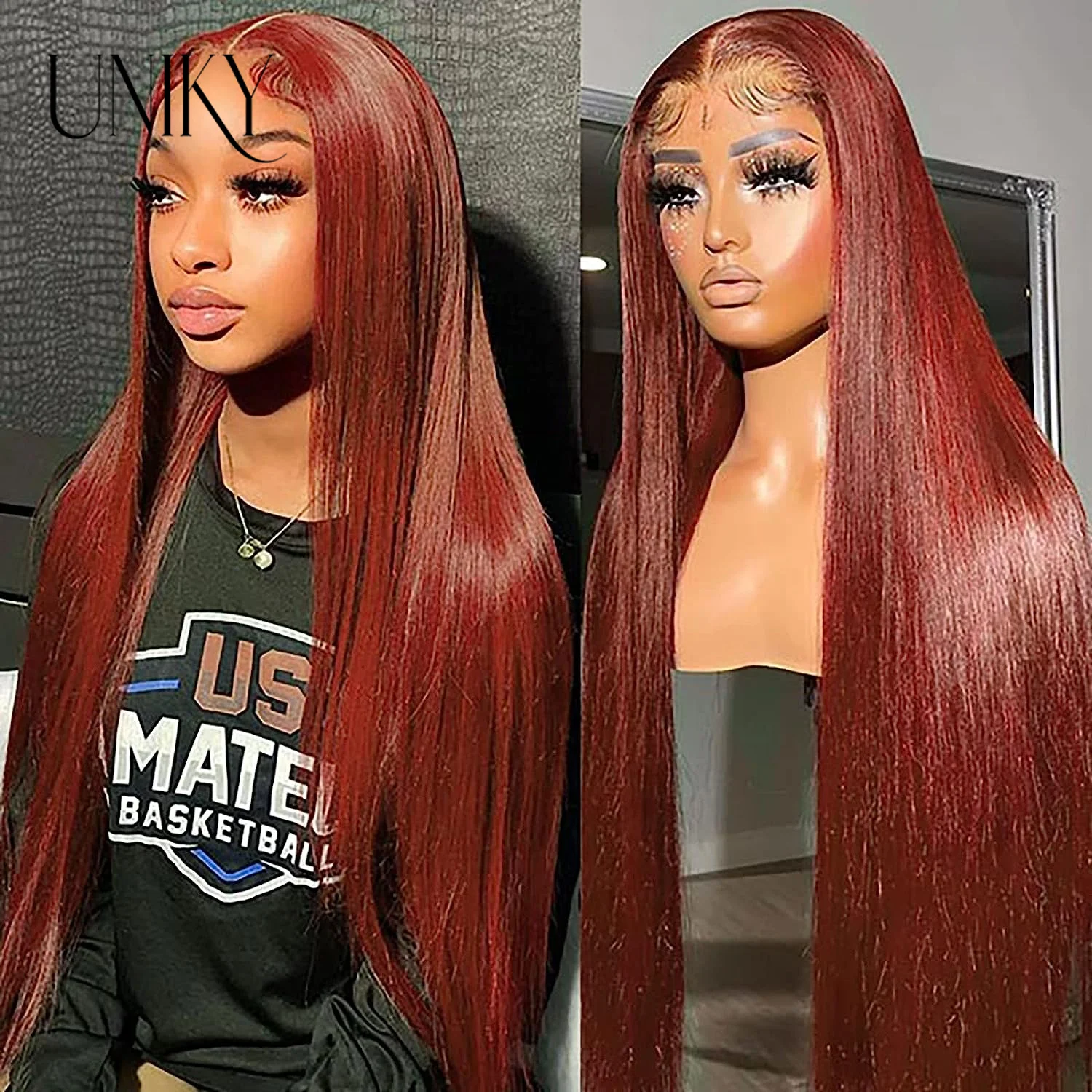 Reddish Brown Straight Lace Front Wigs Human Hair Pre Plucked 13x4 lace frontal wig Dark Red Brown 4x4 closure human hair wig 30