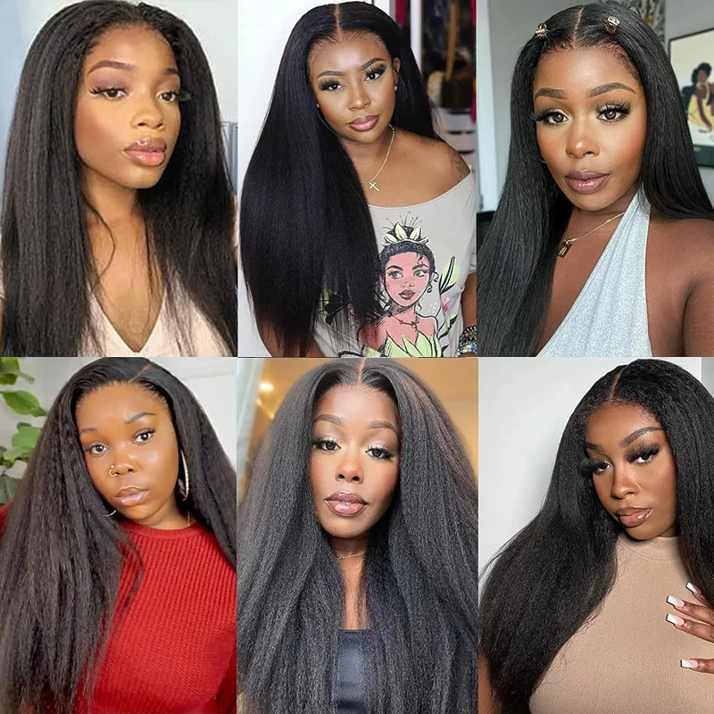 13x6 Kinky Straight Human Hair Wig for Women 4x4 HD Transparent Lace Front Wigs Human Hair Kinky Straight Brazilian Virgin Human images - 6