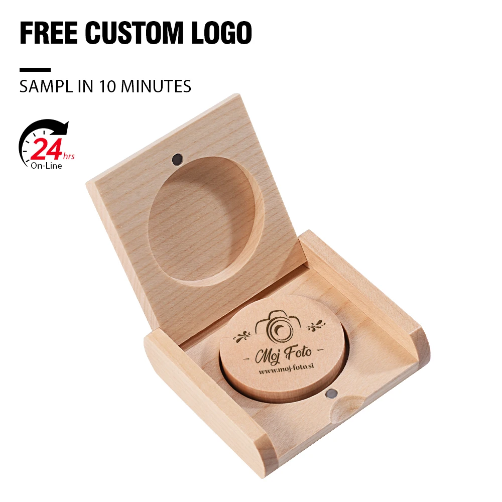 USB3.0 원형 나무 USB 3.0 플래시 드라이브 128GB 무료 맞춤형 로고 펜 드라이브 64GB 메모리 스틱 저장 장치 펜드라이브 32GB 나무 상자