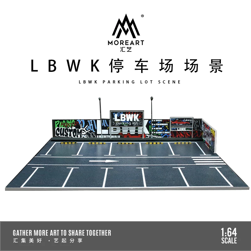 MoreArt 조명 포함 주차 장면, RWB, LBWK 모델 자동차 디스플레이, 선물, 1:64