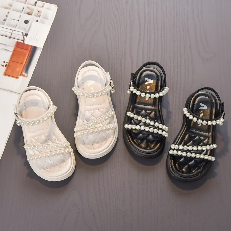 Girls Summer Sandals Kids Open Toe Pearl Shoes