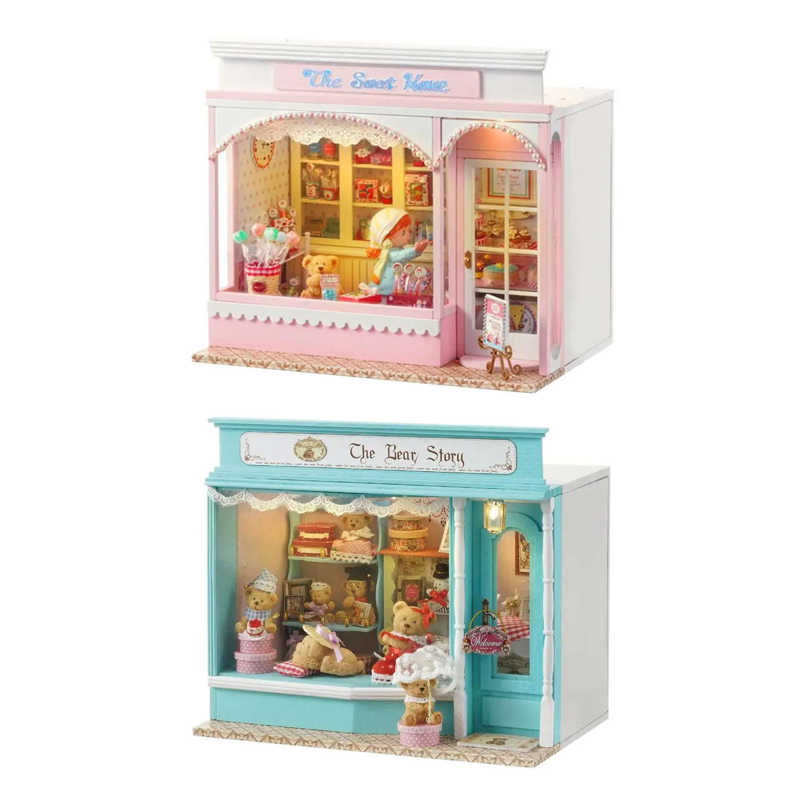 

Miniature Dollhouse Furniture Kits Artwork Easy to Assemble Desktop Decor with Lights Holiday Gifts Doll House Accessories