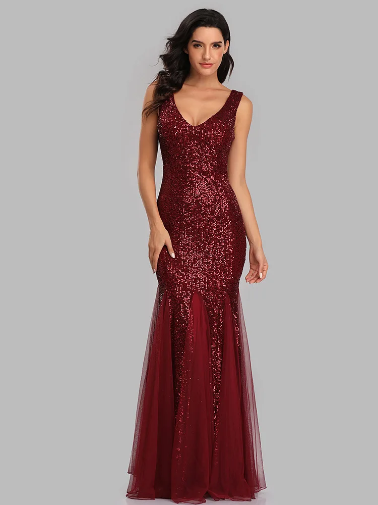 

Evening dress V-neck mermaid sequin sexy dress ball party long dress
