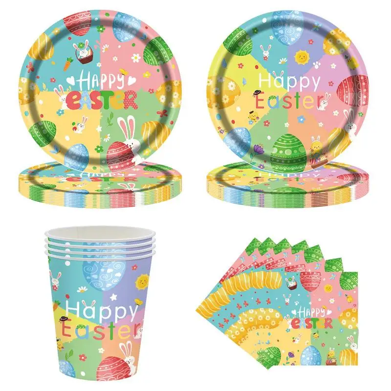 

Easter Party Tableware Easter Bunny Dinnerware Set Party Decorations Paper Plates Napkins Cups Party Decorations Colorful Eggs