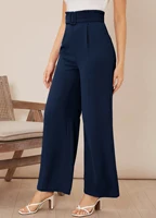 Women's Suit Pants Spring Summer High Waist Belt Wide Leg Pants Suit Fabric Elegant Office Casual Daily Commuting Trousers - Image 2