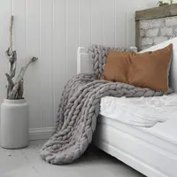 Couverture en tricot épais faite à la main, grande laine épaisse, tricot volumineux, pour décoration de chambre à coucher, tapis de chaise de lit pour animaux de compagnie, gris 3