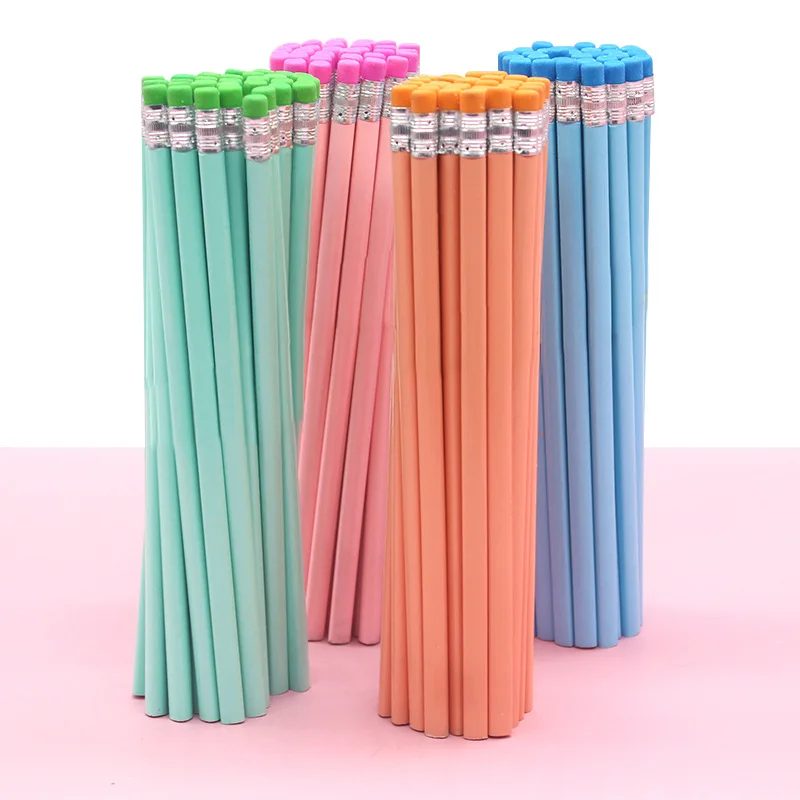 HVV 15pcs / Lot Wooden Multiple Colour Pencil HB Pencil With Eraser Children's Drawing Macaron Pencil School Writing Stationerys