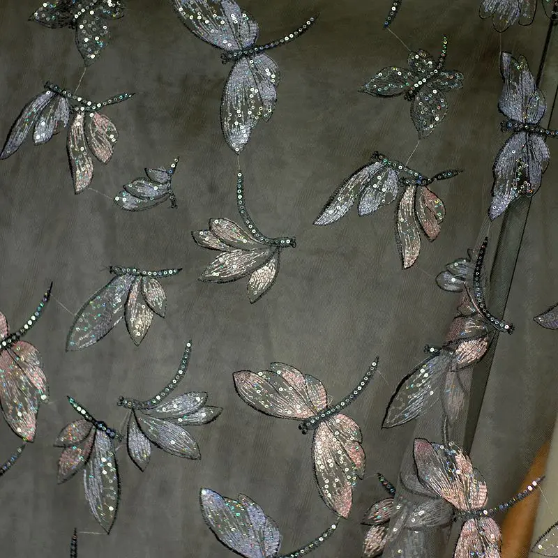 W1.5m * L90cm 메쉬 장식 조각 골드 잠자리 수 놓은 의류 레이스 패브릭 DIY 스커트 여성 의류 패브릭 자수 천 SC140
