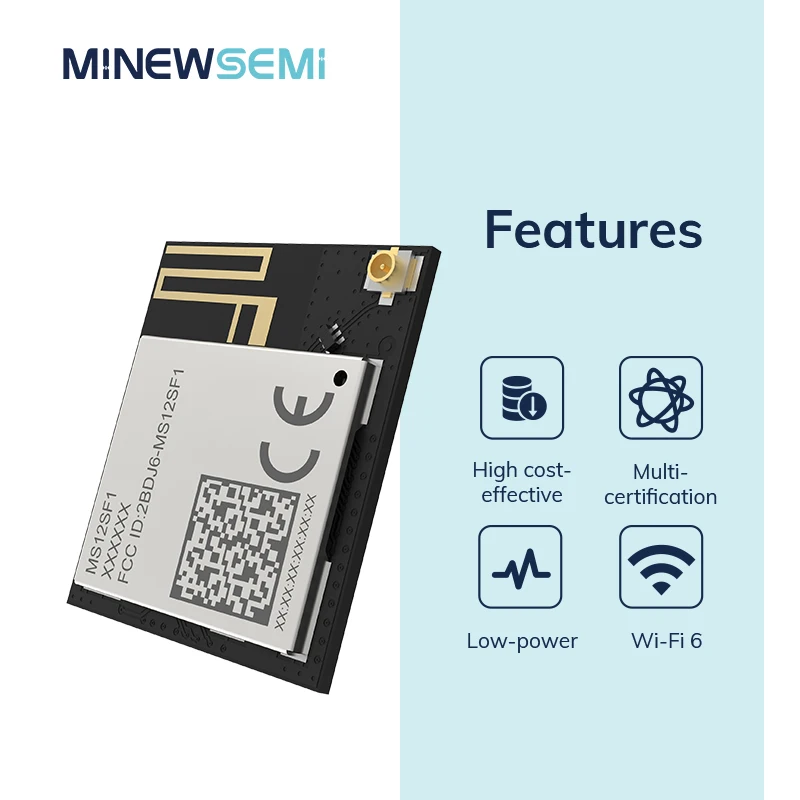 두 무선 연결 모드 모듈, nRF7002 + nRF5340 WiFi 6 + BLE 5.3 콤보 모듈, MS12SF1 2.4G 및 5G