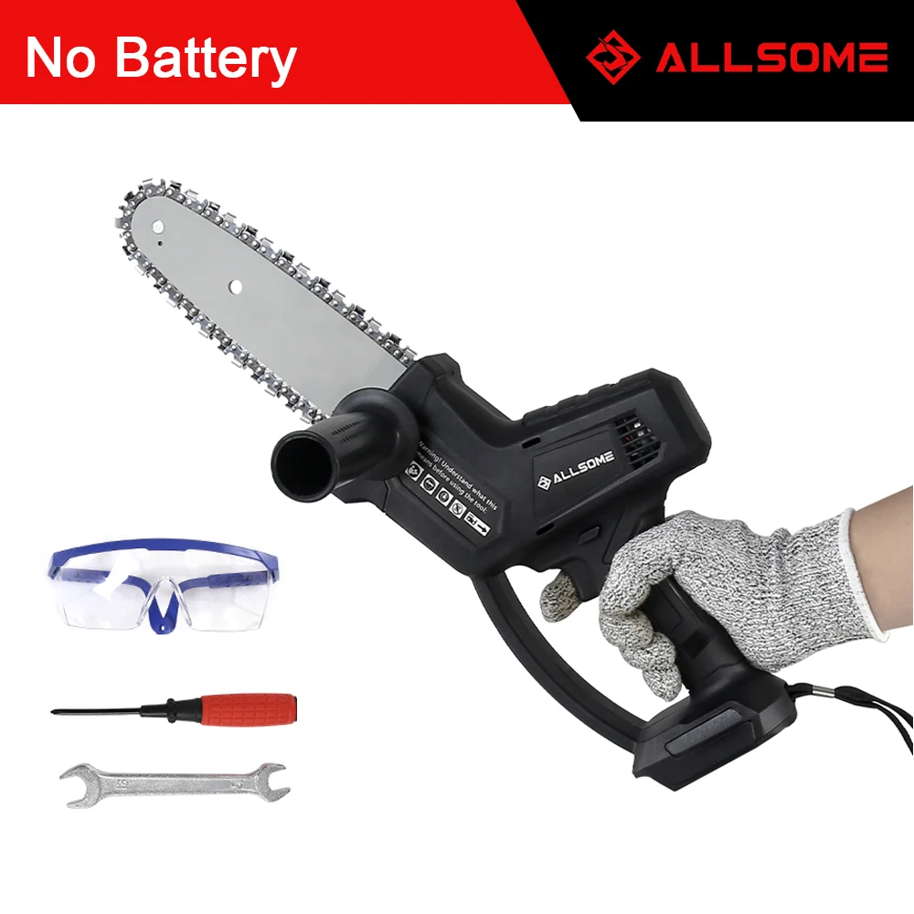 Allsome 8 In Cordless 21V Mini Chain Chainsaw Hand Pruning Saw Electric Woodworking Garden Cutting Tools For Makita Battery