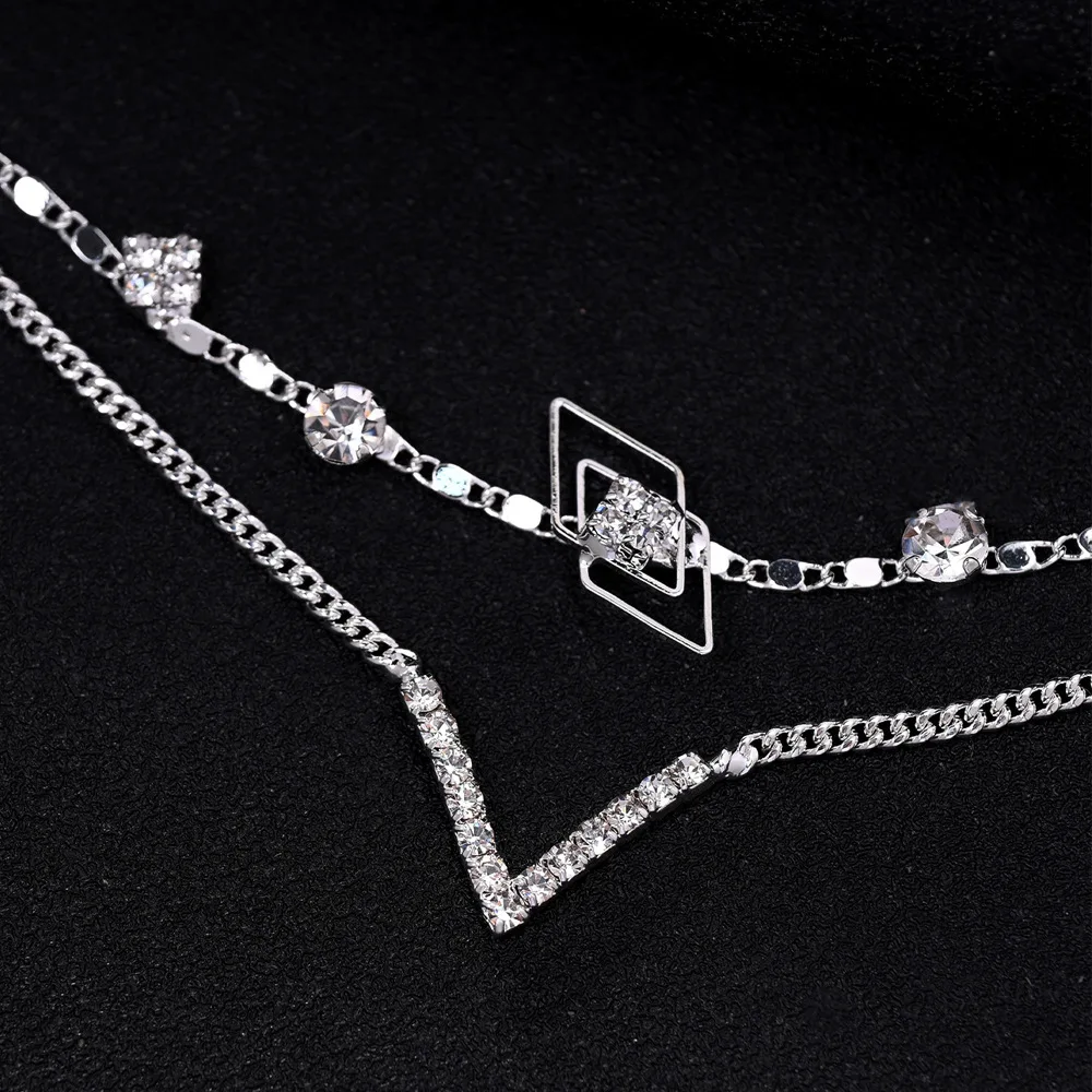 Bohemian Bridal Headband with Double-layered Hair Chain and Crystal Beads Hair Accessories for Women Wedding Fine Jewelry