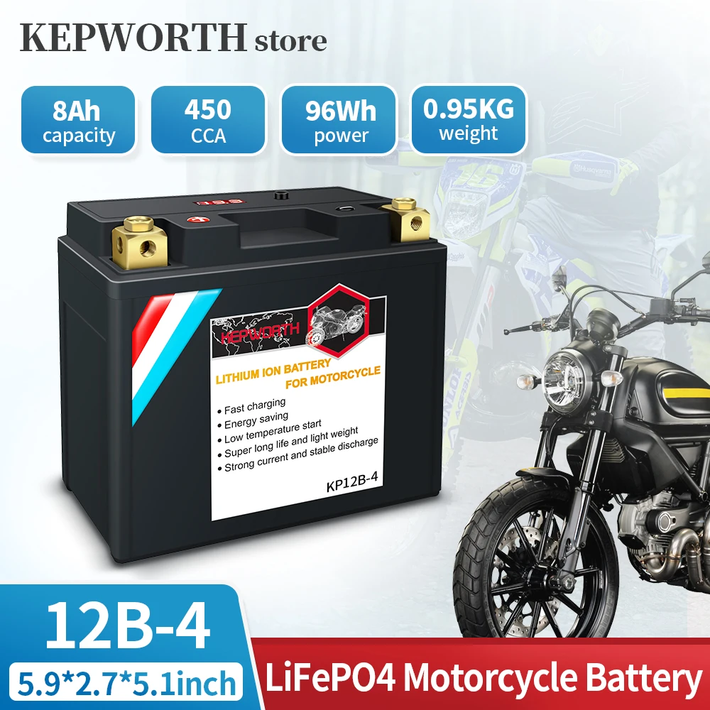Motorcycle Battery 12B-4 Motorcycle Starter Battery 12V 8Ah 450cca Replacement for YT12B-BS PT12B-4 UT12B-4 GT12B-4 MBT12B4 WP12B-4 Batteries