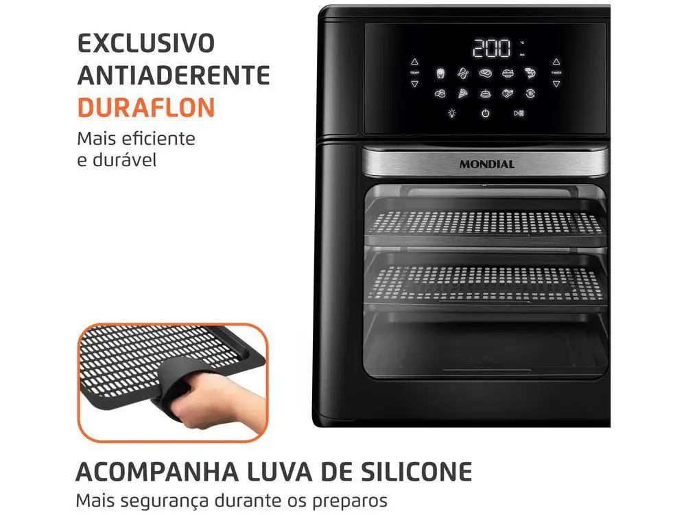 Fritadeira Elétrica sem Óleo/Air Fryer Mondial Forno Oven AFON-12L-FB Preta 12L - 110V 5