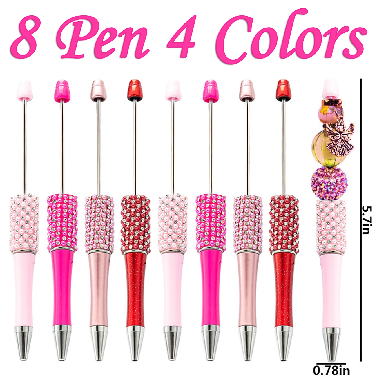 

8Pcs Diamond Bead Ballpoint Pen Handmade Sticking Beaded Pens Creative Colorful Rhinestone Pens School Office Supplies